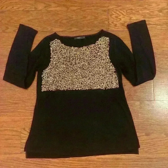 THML gold sequin pullover black sweater size Medium Exc Con - Picture 2 of 7
